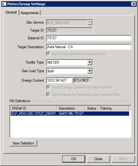 Meter/Group Settings - General